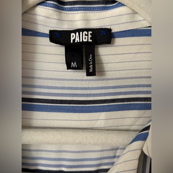 PAIGE Women’s White Dream Blue Striped Notch Lapel Collar Button-Up Shirt Size M - Picture 5 of 12
